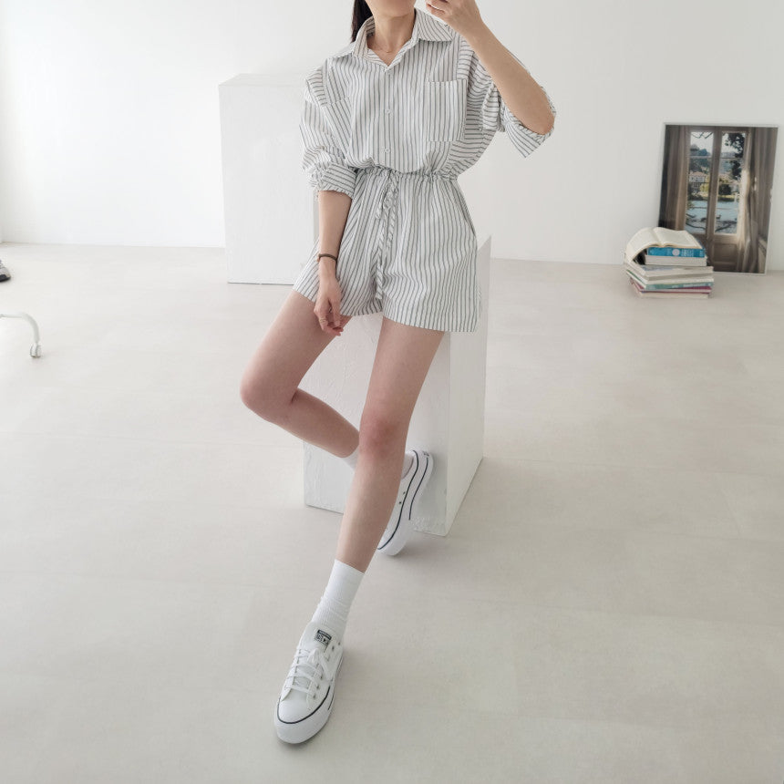 カジュアルスタイルストライプジャンプスーツ