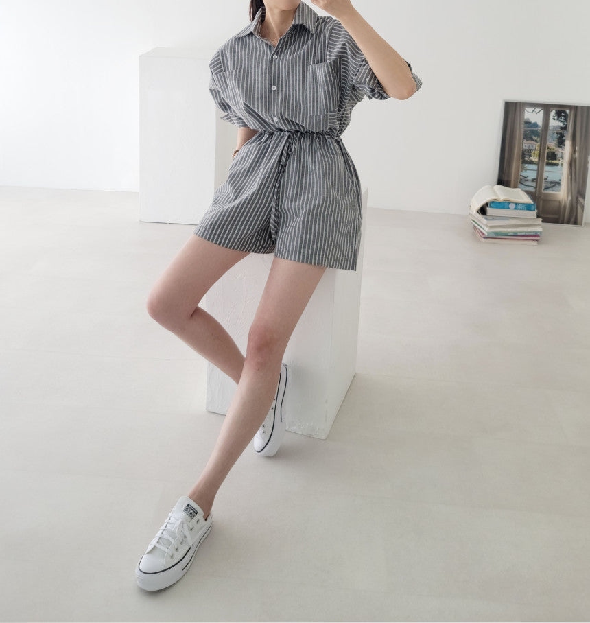 カジュアルスタイルストライプジャンプスーツ