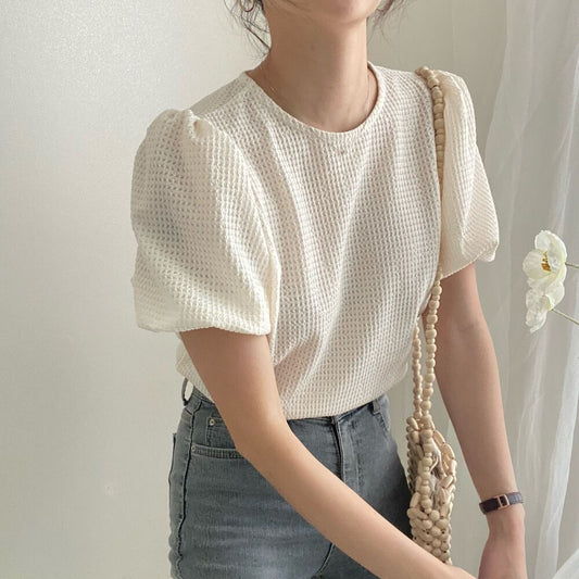 ラウンドネックパフスリーブ Tシャツ