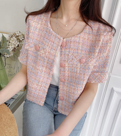 スツイード半袖ショートジャケット