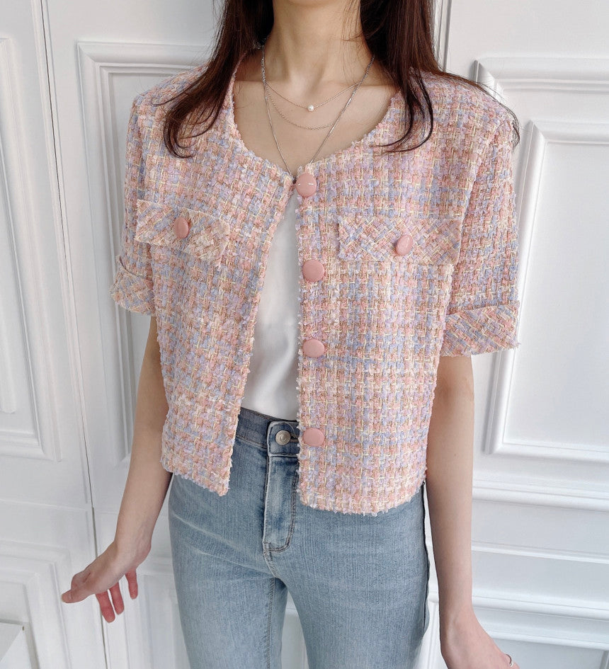 スツイード半袖ショートジャケット