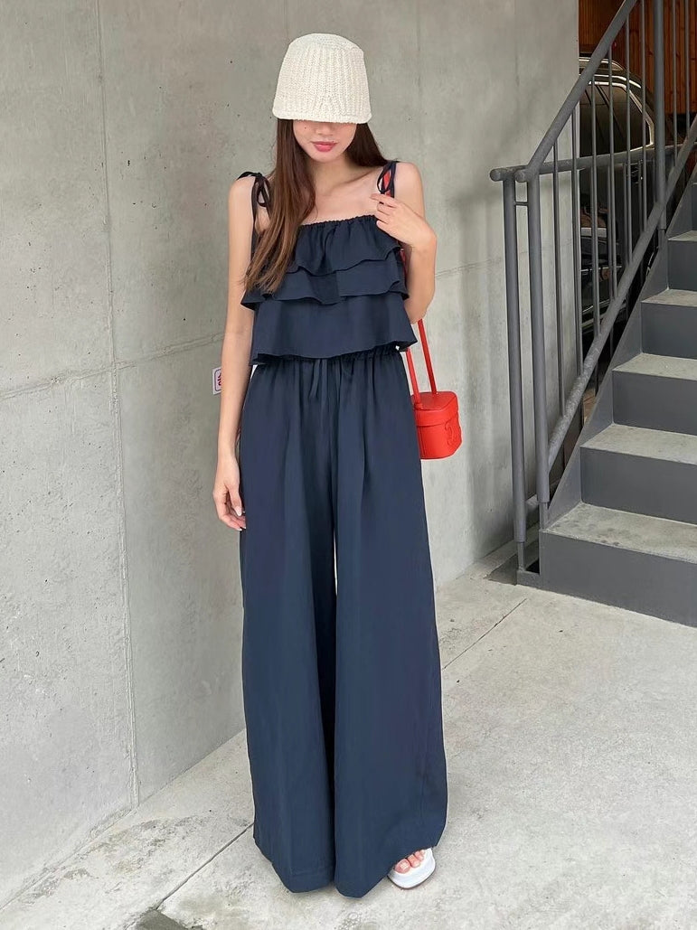 SE3 キャミソールシャツ+ハイウエストワイドレッグパンツ