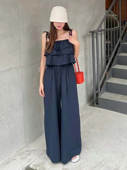 SE3 キャミソールシャツ+ハイウエストワイドレッグパンツ