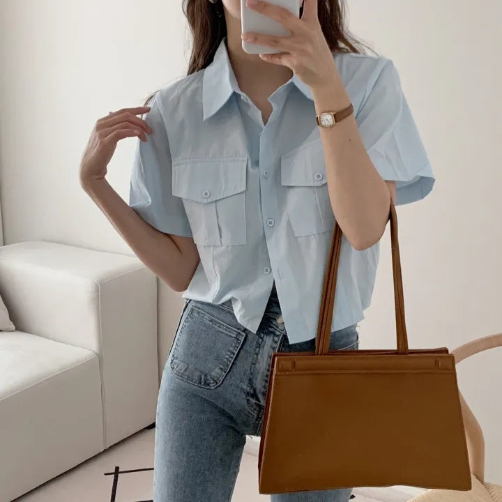 韓国夏レトロワークウェアシャツ