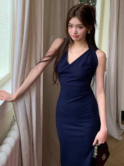 Vネックスプリットバッグヒップスカート