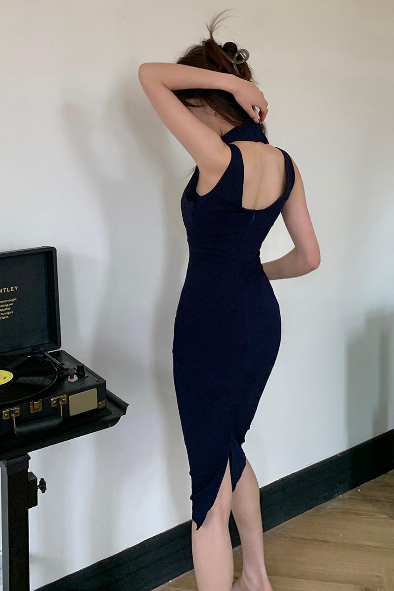 Vネックスプリットバッグヒップスカート