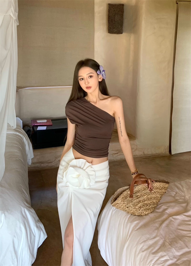 斜めショルダースリムTシャツ