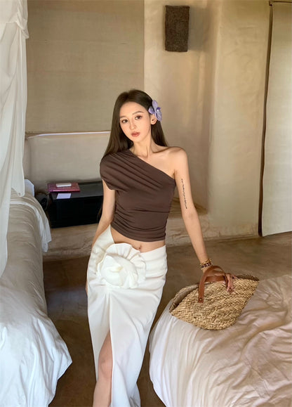 斜めショルダースリムTシャツ