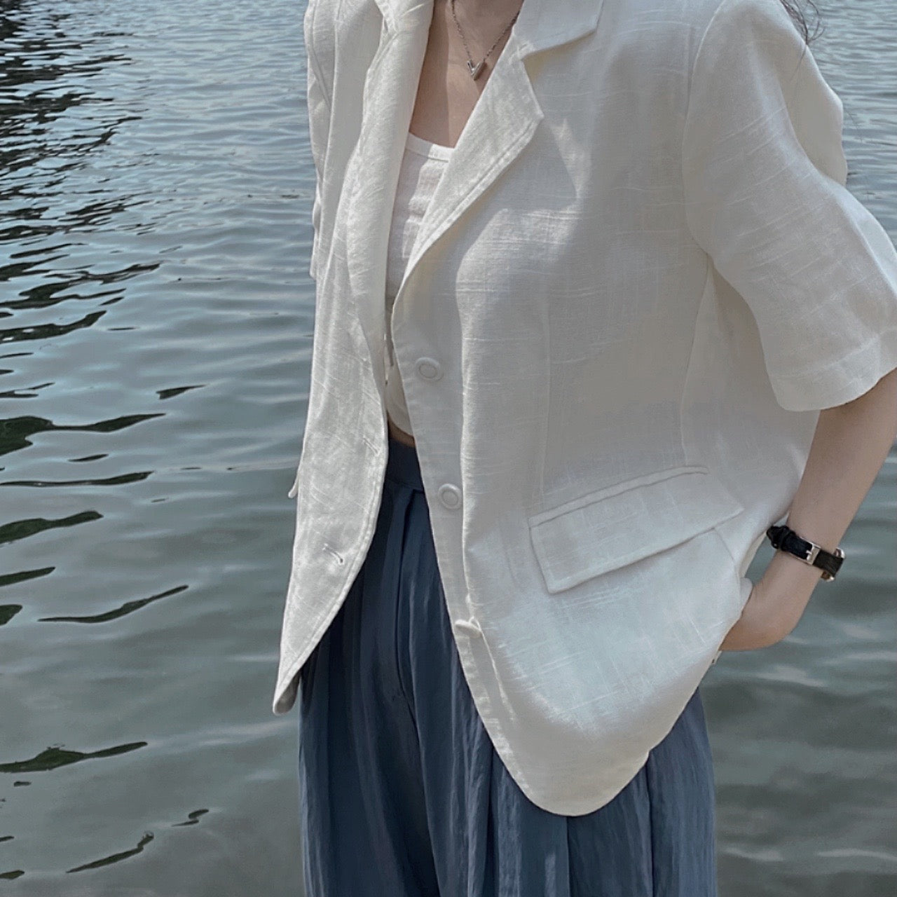 J1 コットンリネン半袖ブレザー