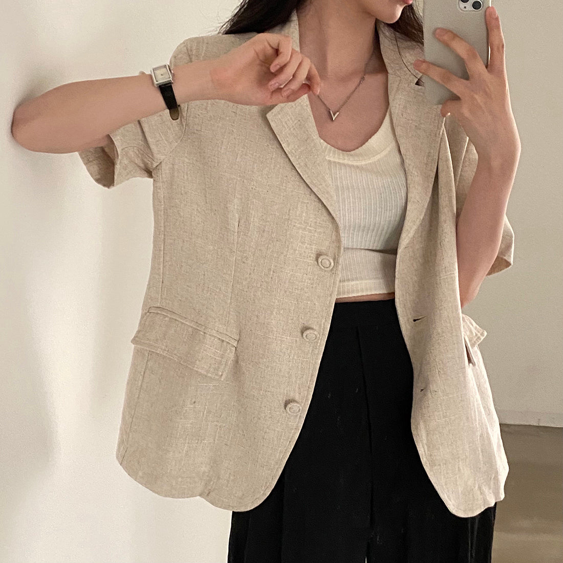 J1 コットンリネン半袖ブレザー