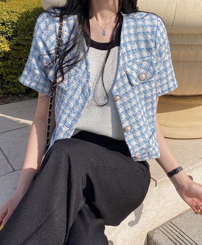 半袖チェック柄ショートジャケット