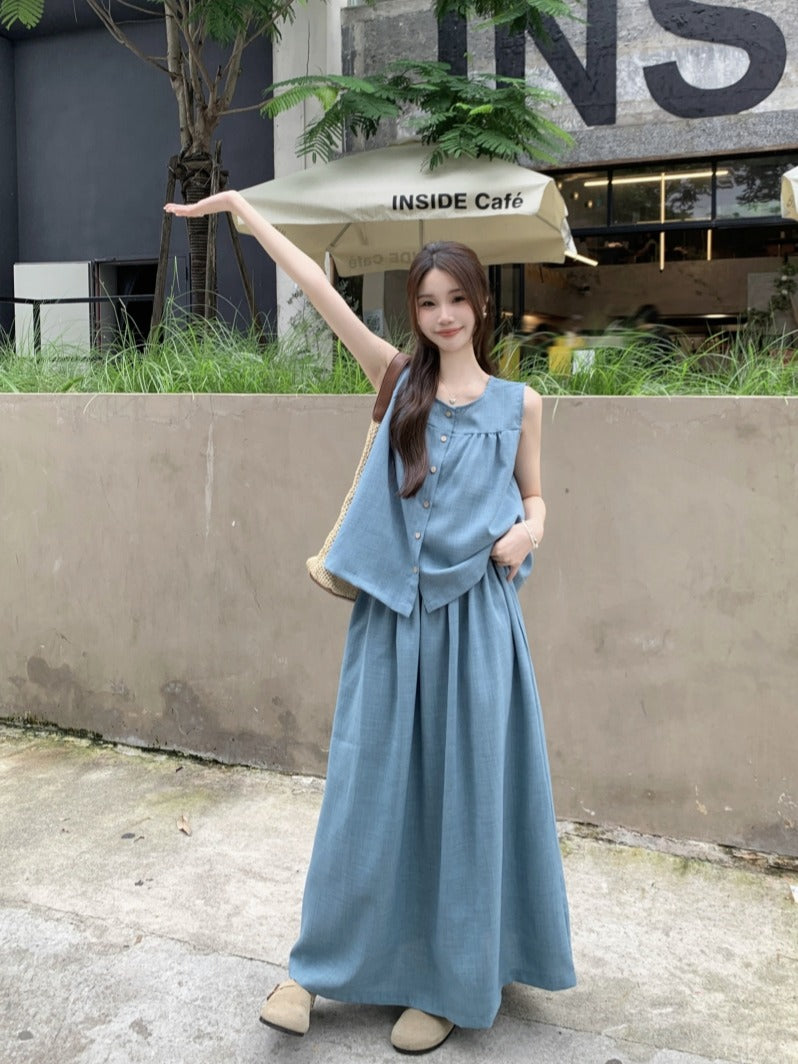 レトロコットントップAラインスカートセット