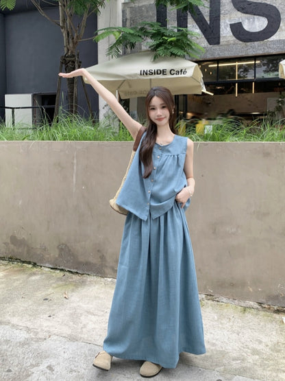 レトロコットントップAラインスカートセット