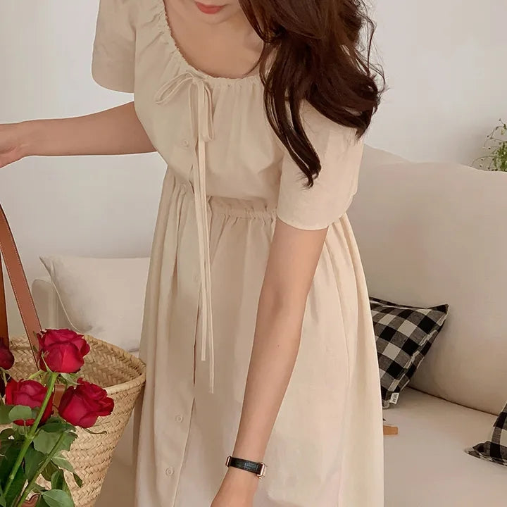 D11 Vネックシングルスリム半袖ドレス