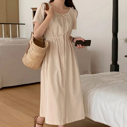 D11 Vネックシングルスリム半袖ドレス