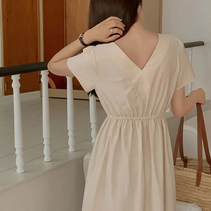 D11 Vネックシングルスリム半袖ドレス
