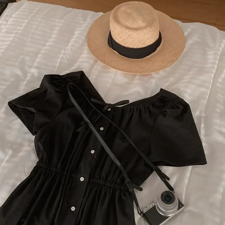 D11 Vネックシングルスリム半袖ドレス