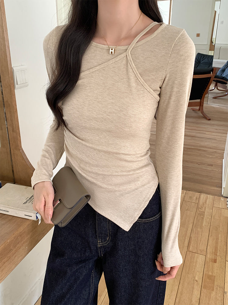 韓国風イレギュラーロングスリーブTシャツ