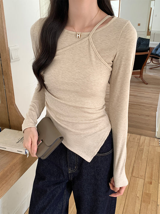 韓国風イレギュラーロングスリーブTシャツ