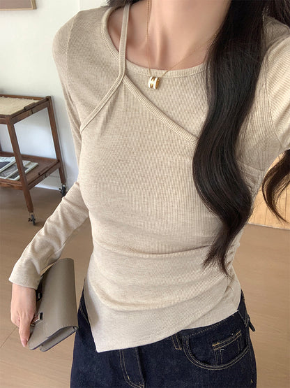 韓国風イレギュラーロングスリーブTシャツ