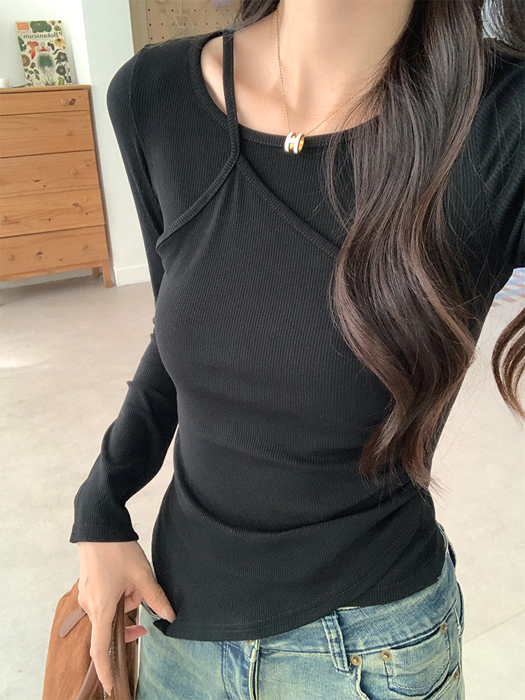 韓国風イレギュラーロングスリーブTシャツ