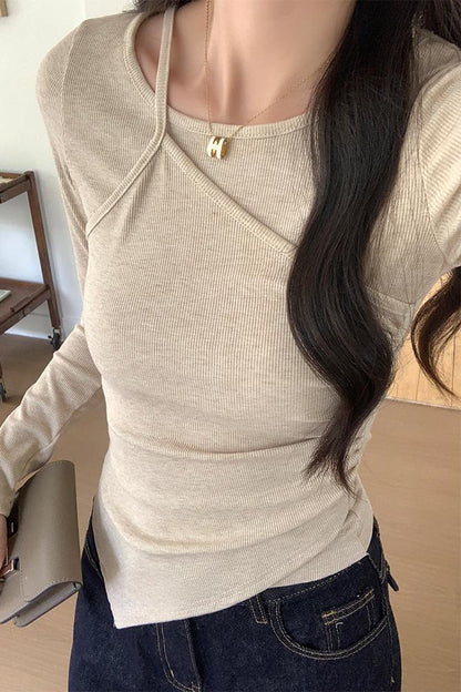 韓国風イレギュラーロングスリーブTシャツ