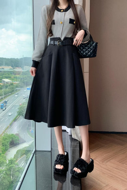 ハイウエストラージヘム Aラインロングスカート