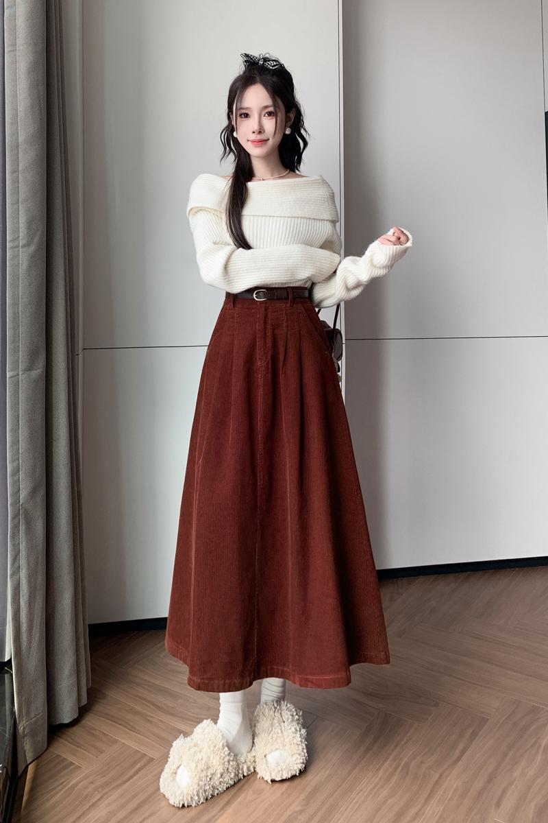 クロッチスリムコーデュロイミディスカート