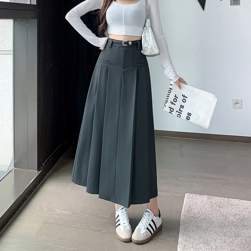 ハイウエストミドル丈プリーツスカート