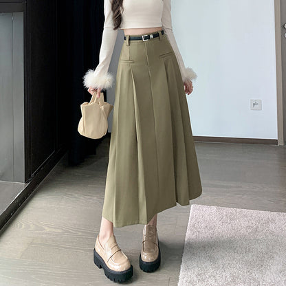 ハイウエストミドル丈プリーツスカート