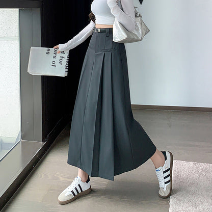 ハイウエストミドル丈プリーツスカート