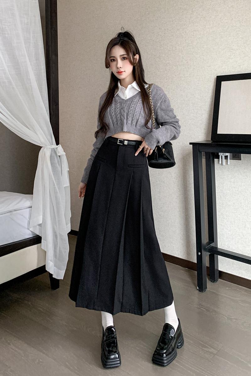 ハイウエストミドル丈プリーツスカート