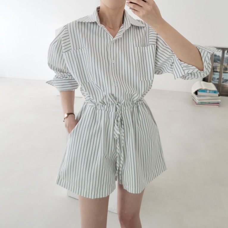 カジュアルスタイルストライプジャンプスーツ