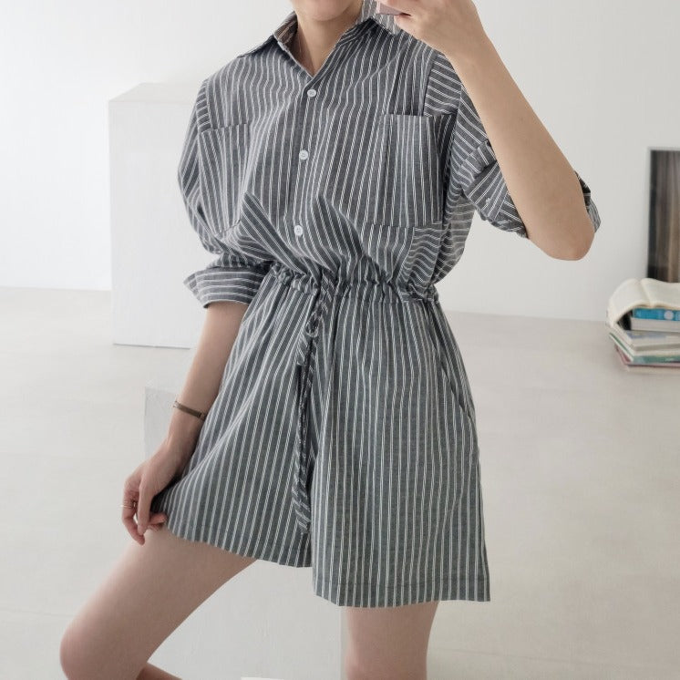 カジュアルスタイルストライプジャンプスーツ