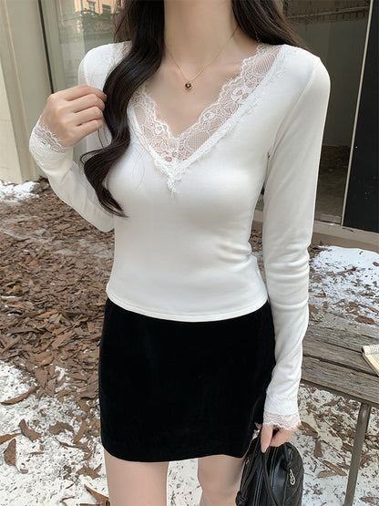 Vネック長袖ボトミングTシャツ