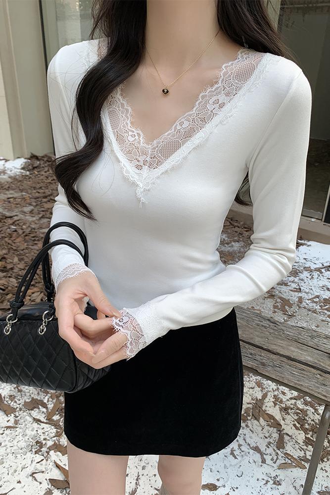 Vネック長袖ボトミングTシャツ