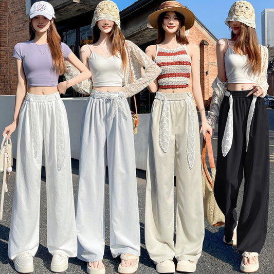 レースウエストバンドワイドレッグパンツ