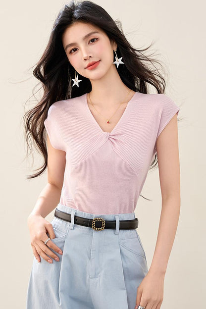 T12 Vネックストレートショルダー半袖Tシャツ