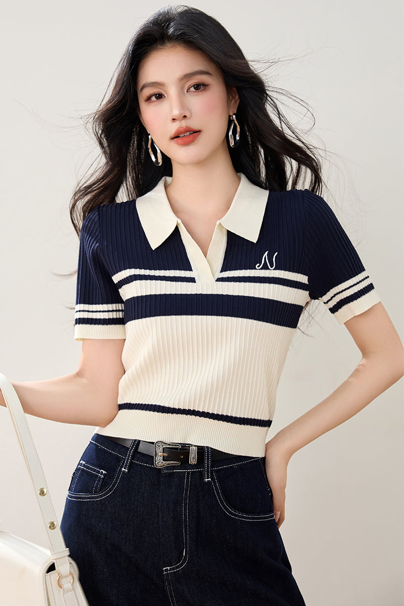 T5 ストライプローネック半袖