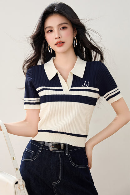 T5 ストライプローネック半袖