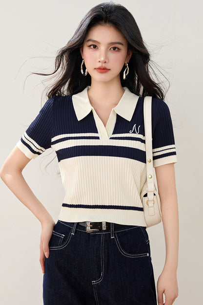 T5 ストライプローネック半袖