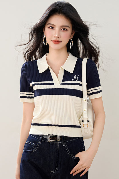 T5 ストライプローネック半袖