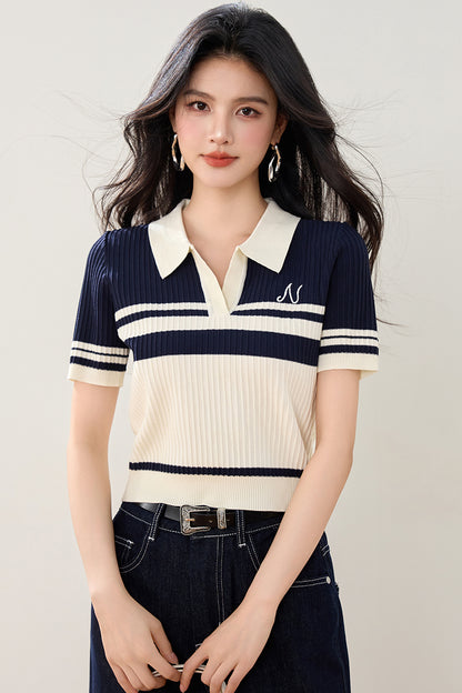 T5 ストライプローネック半袖