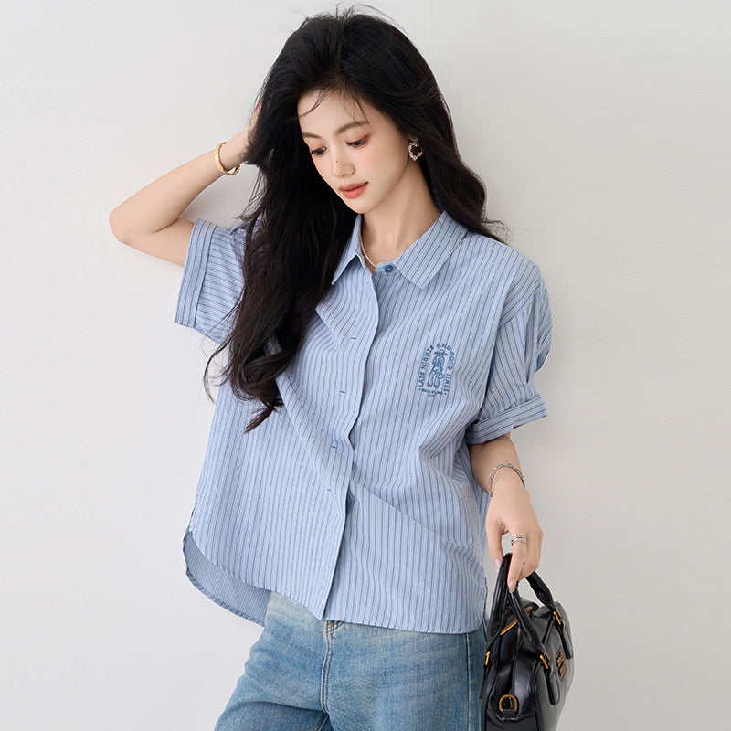 フレンチブルーカジュアルシャツトップ