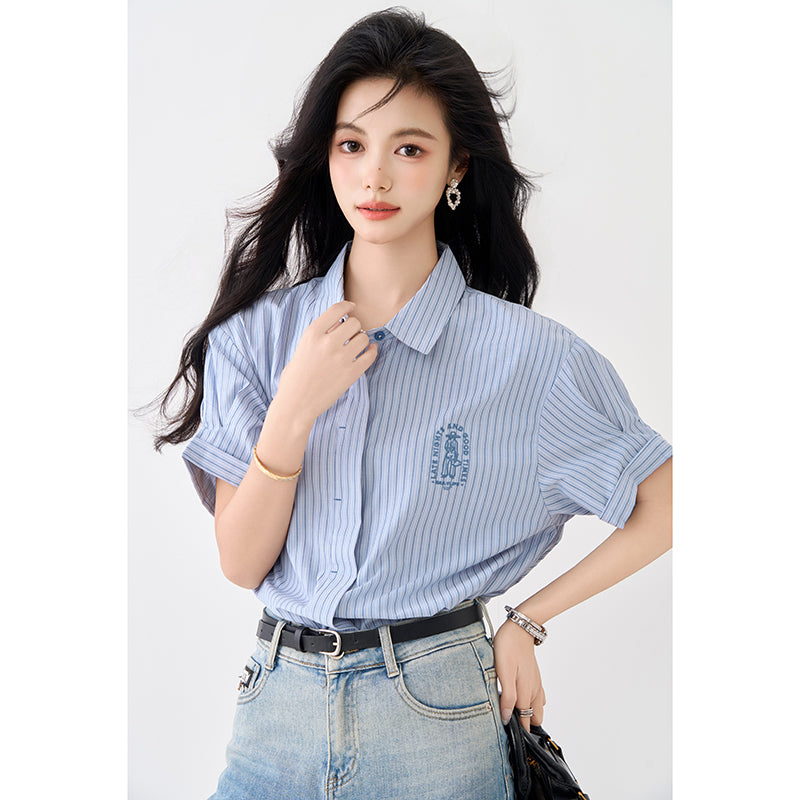 フレンチブルーカジュアルシャツトップ