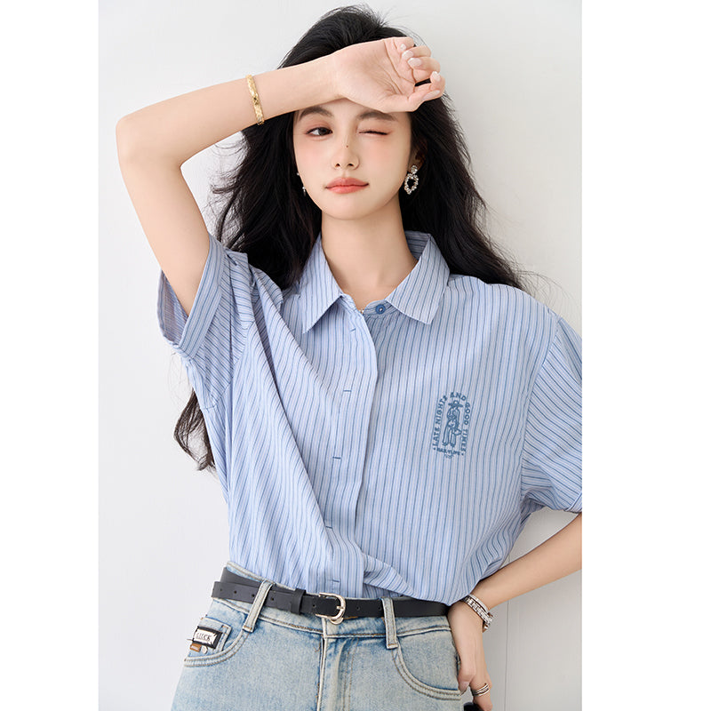 フレンチブルーカジュアルシャツトップ