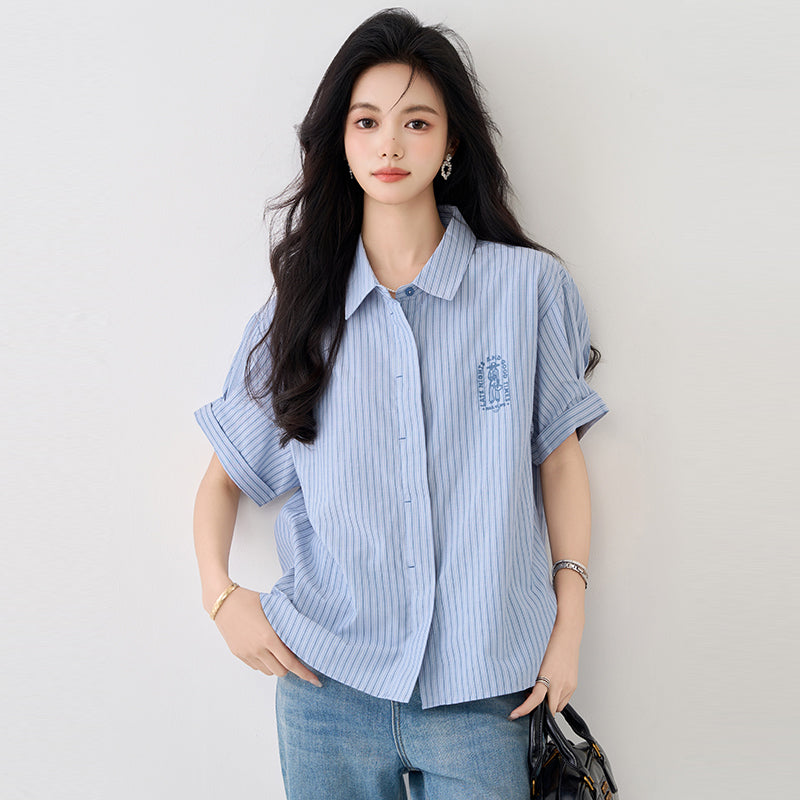 フレンチブルーカジュアルシャツトップ