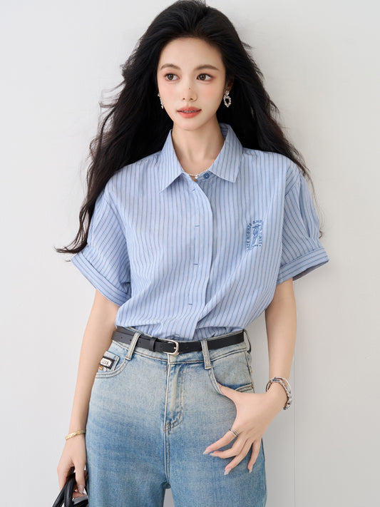 フレンチブルーカジュアルシャツトップ