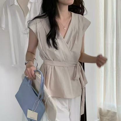 S1 Vネックデザインの韓国夏かっこいいシャツ