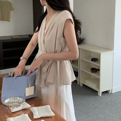 S1 Vネックデザインの韓国夏かっこいいシャツ